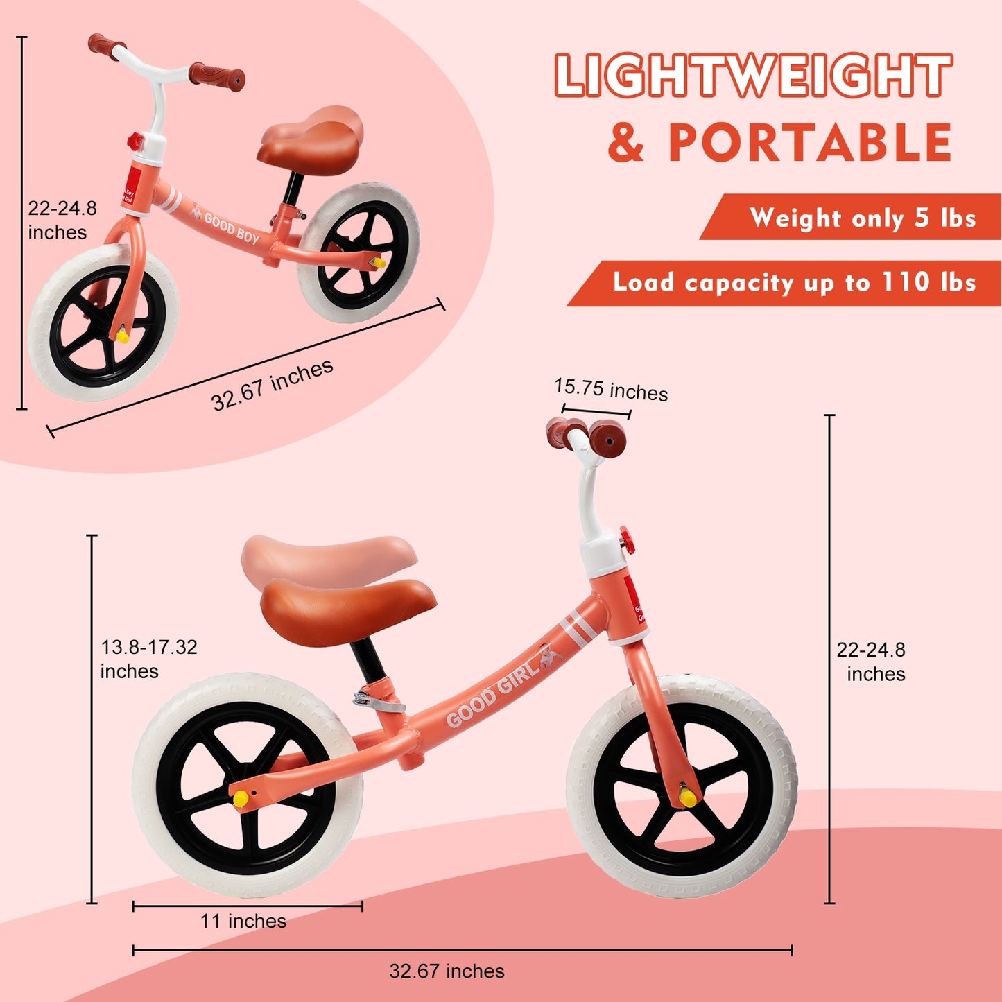 Eotvia Balance Bike for Kids, Lightweight Toddler Bike with Adjustable Seat/Handlebar, 11" Toddlers Balance Bike for 1 to 4 Years Old Boys Girls, No Pedal Toddler Bicycle Ride on Toys for Toddlers