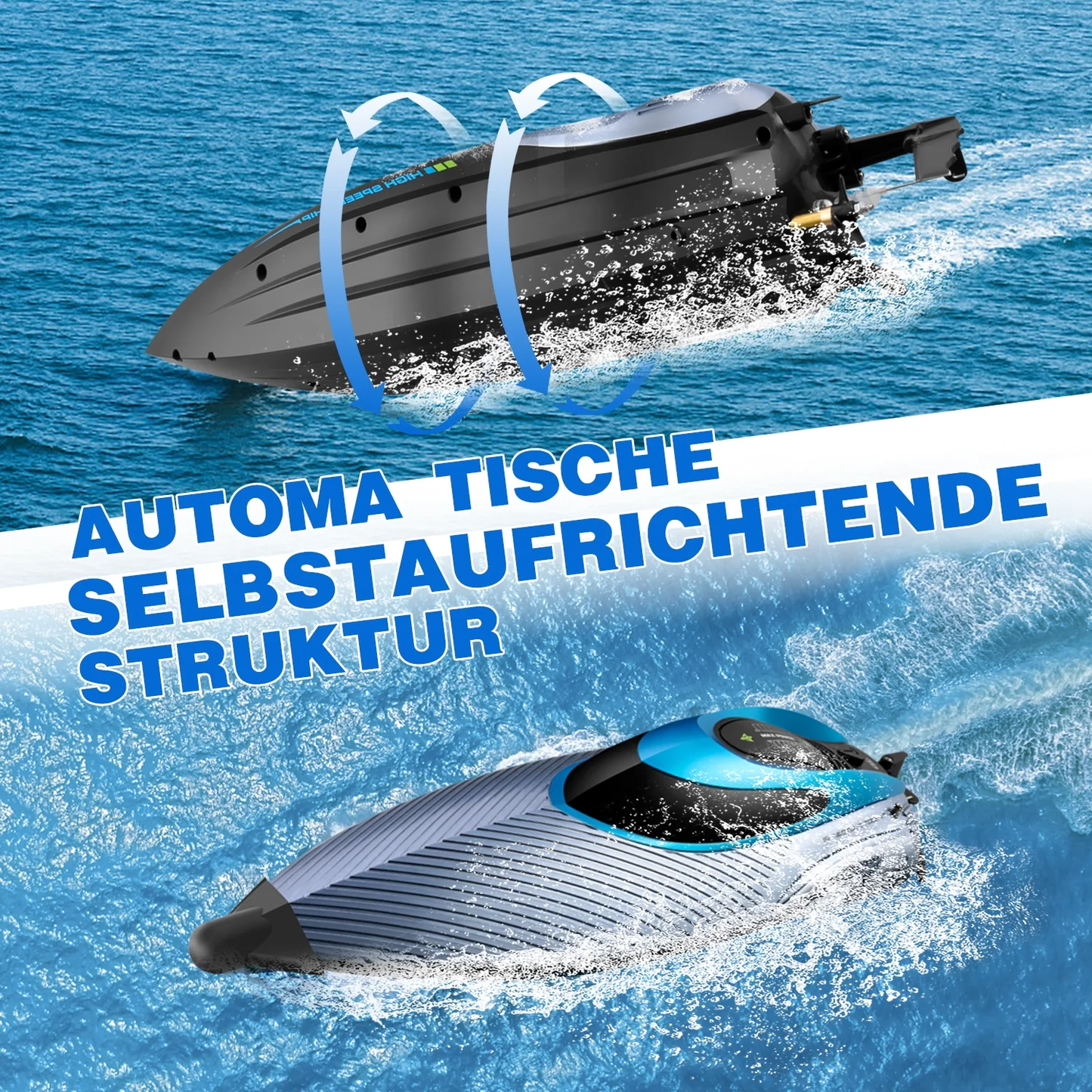 High Speed RC Boats with LED Lights & 2 Batteries, 30+ mph Remote Control Boat for Pools and Lakes, Capsize Recovery, Low Battery Reminder, 2.4Ghz Racing Boats Pool Toys for Adults and Kids