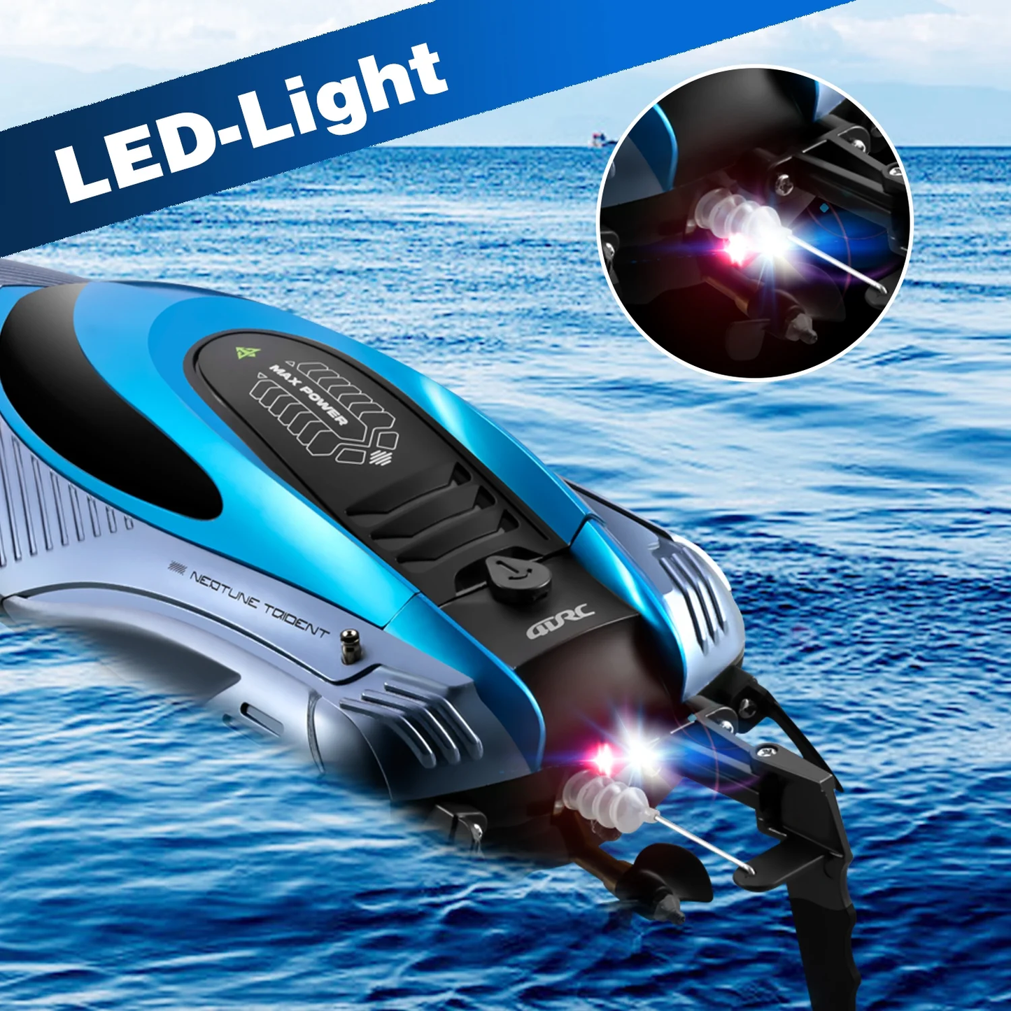 High Speed RC Boats with LED Lights & 2 Batteries, 30+ mph Remote Control Boat for Pools and Lakes, Capsize Recovery, Low Battery Reminder, 2.4Ghz Racing Boats Pool Toys for Adults and Kids