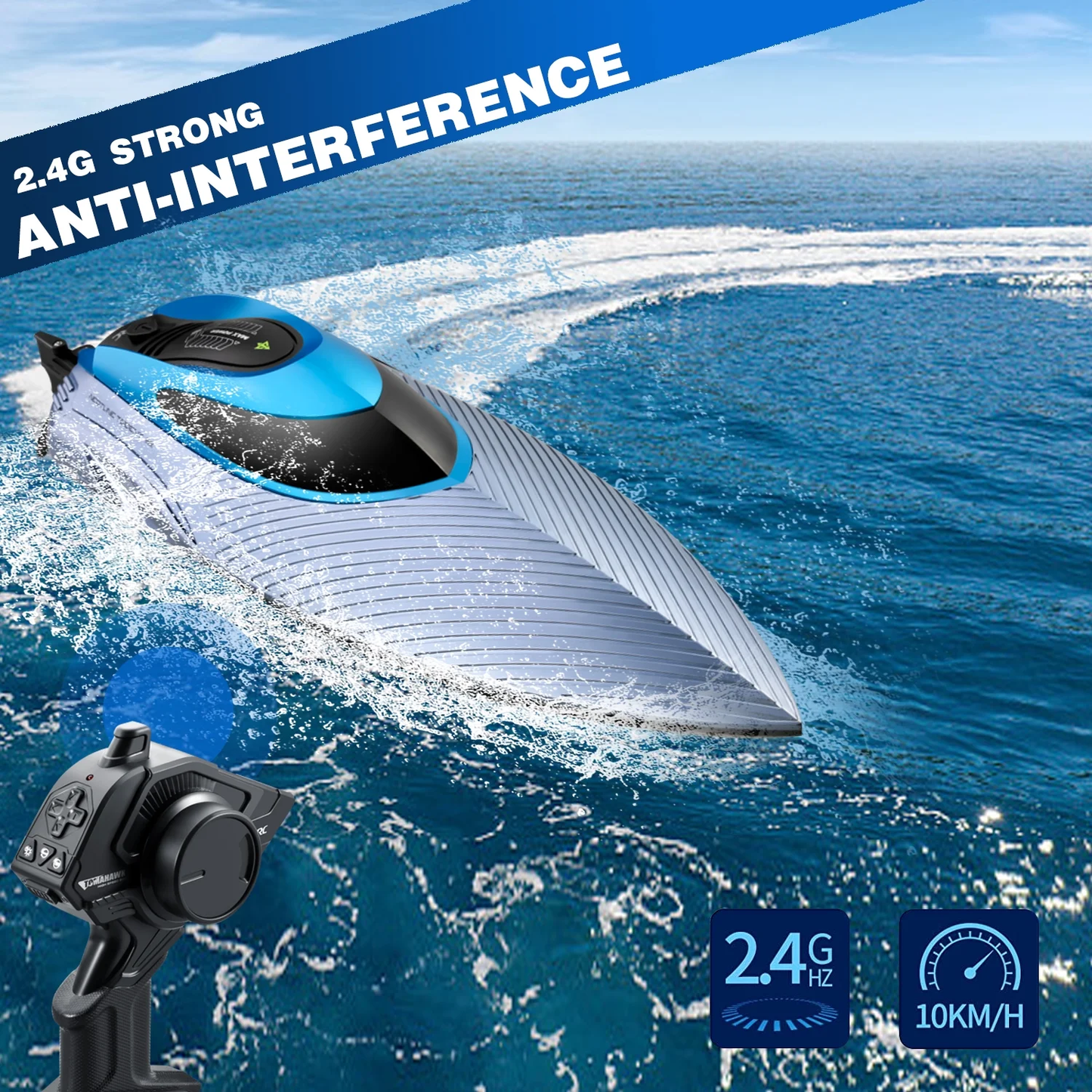 High Speed RC Boats with LED Lights & 2 Batteries, 30+ mph Remote Control Boat for Pools and Lakes, Capsize Recovery, Low Battery Reminder, 2.4Ghz Racing Boats Pool Toys for Adults and Kids