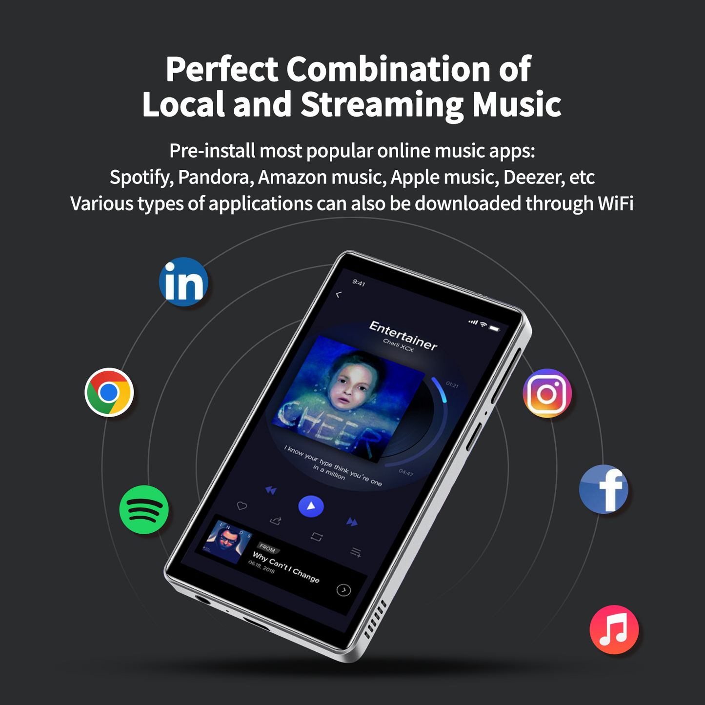 80GB MP3 Player with Bluetooth and WiFi, 4.0" IPS Touchscreen MP3 MP4 Player, Android Music Player with Speaker & Earphones, Kids Digital Audio Players with Audible, Browser, Up to 256GB, Black