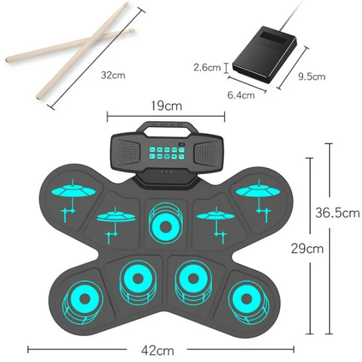 Electronic Drum Set Roll Up Electric Drum Quiet Drum Pad with 10 Demo 10 Tunes, Built-in Stereo Speakers, Foot Pedals, Sticks, Perfect Gift for Boys Girls, Adults and Beginners