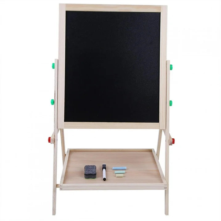 Art Easel for Kids Wooden Toddler Easel Double Sided Standing Chalkboard Dry Erase Board for Kids Toddler Drawing Board with Accessories, Blackboard & Whiteboard for Kids