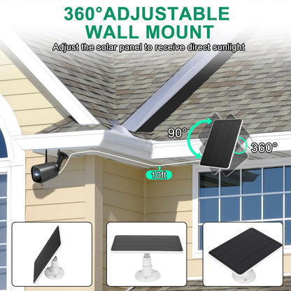 10W Solar Panel for Security Camera, USB C Port Solar Panel for 5V Outdoor Rechargeable Battery Camera Doorbell Light, 360° Adjustable Security Mount, 9.8ft Cable, IP65 Waterproof Rating