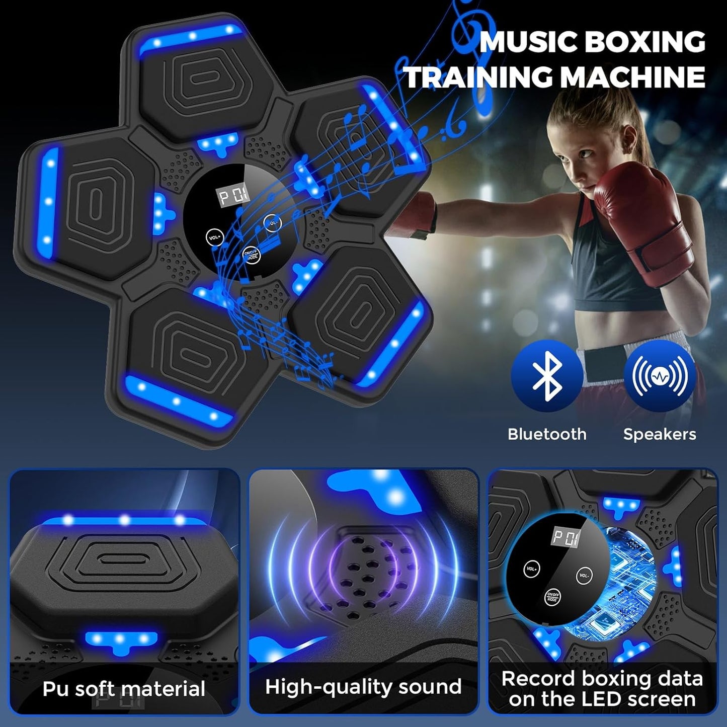 Music Boxing Machine for Kids, Smart Bluetooth Boxing Machine with Boxing Gloves, Wall Mounted Electronic Boxing Training Punching Equipment with Display Screen, Workout Machine for Home Indoor Gym