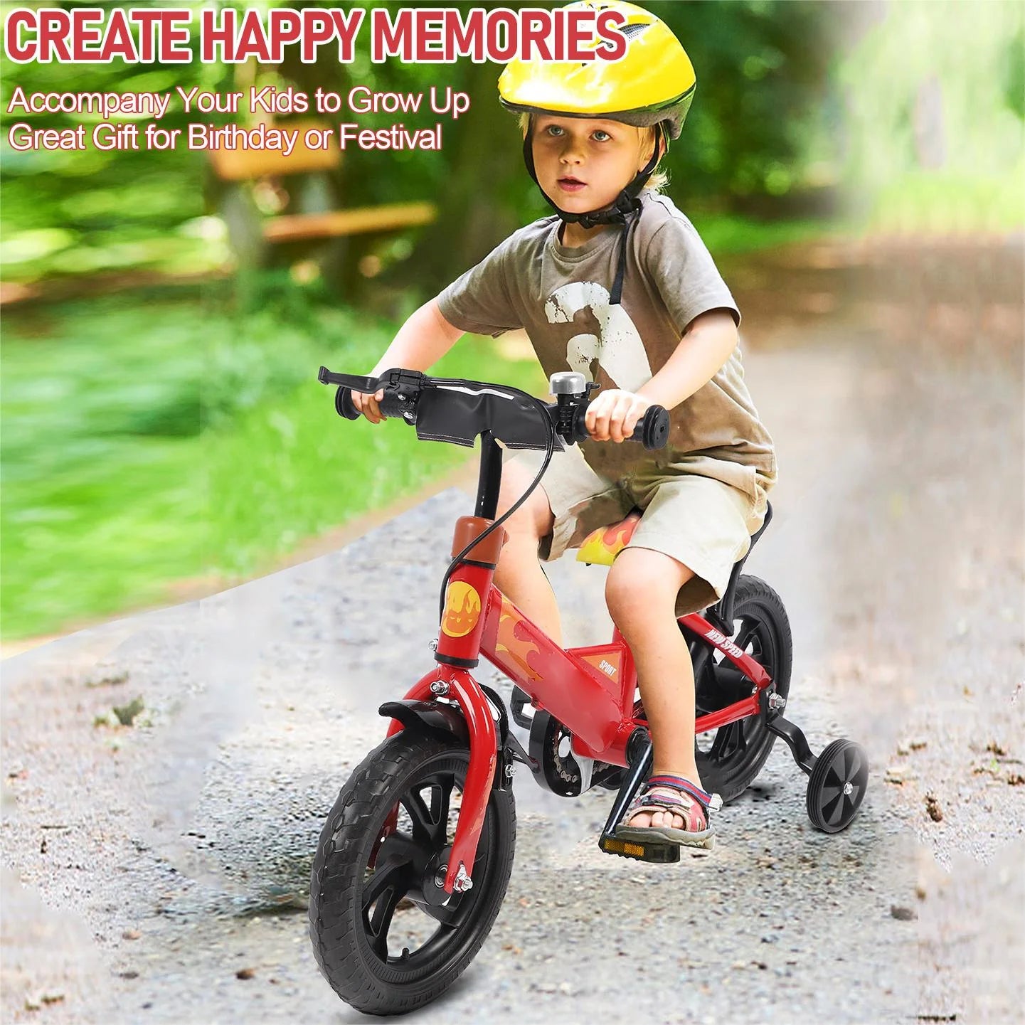 12 Inch Kids Bike with Training Wheels, Children Bike with Adjustable Handlebar, Kids Bicycle for Boys Girls Toddlers Age 1 to 5, 2-in-1 Toddler Bike with Handbrake/Bell/Pedals, up to 110lbs