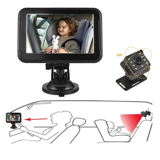 1080P Baby Car Camera Baby Car Monitor Backseat Camera for Kids 5-inch Mirror Display 360°Rotation 150°Wide Angle Support Night Vision with Car Charger Camera Bracket