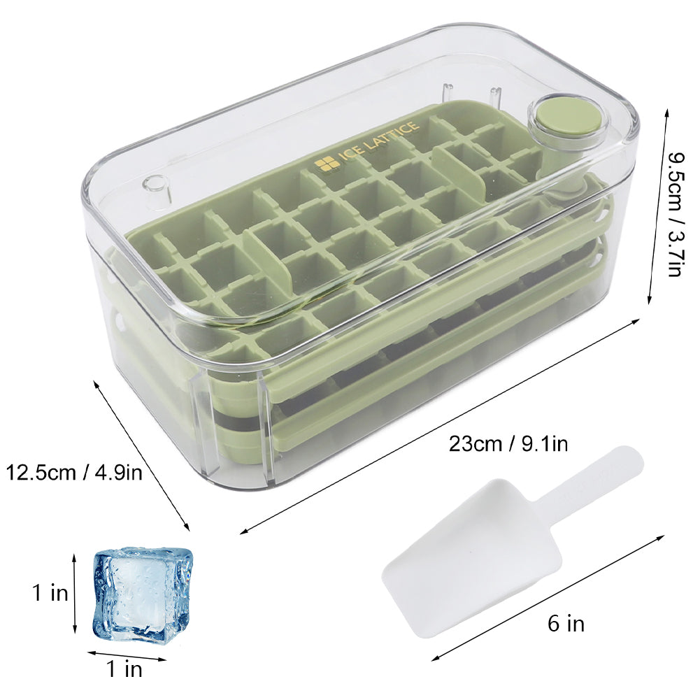 Ice Cube Tray for Freezer, 64 Nuggets Ice Cubes Molds with Lid and Bin, Silicone Ice Freezer Container, Spill- Removable Lid & Ice Scoop, for Whiskey,Cocktail ,Green