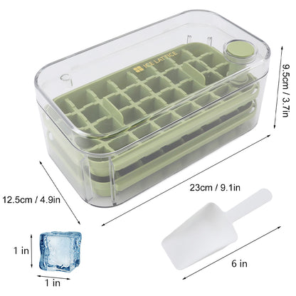 Ice Cube Tray for Freezer, 64 Nuggets Ice Cubes Molds with Lid and Bin, Silicone Ice Freezer Container, Spill- Removable Lid & Ice Scoop, for Whiskey,Cocktail ,Green