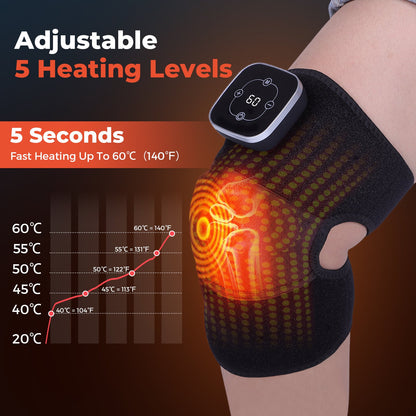 Heated Knee Brace Cordless Rechargeable Vibration Massage Knee Brace for Shoulder Black