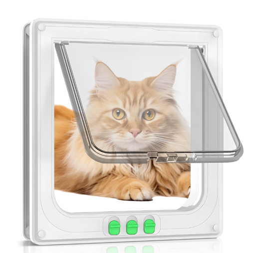 Extra Large Cat Door(Outer Size 11"x9.8"), 4 Way Locking Cat Door for Interior Exterior Doors, Weatherproof Cat Flap Pet Door for Cats & Doggie, Cat Door for Windows, Doors and Sliding Door(White)