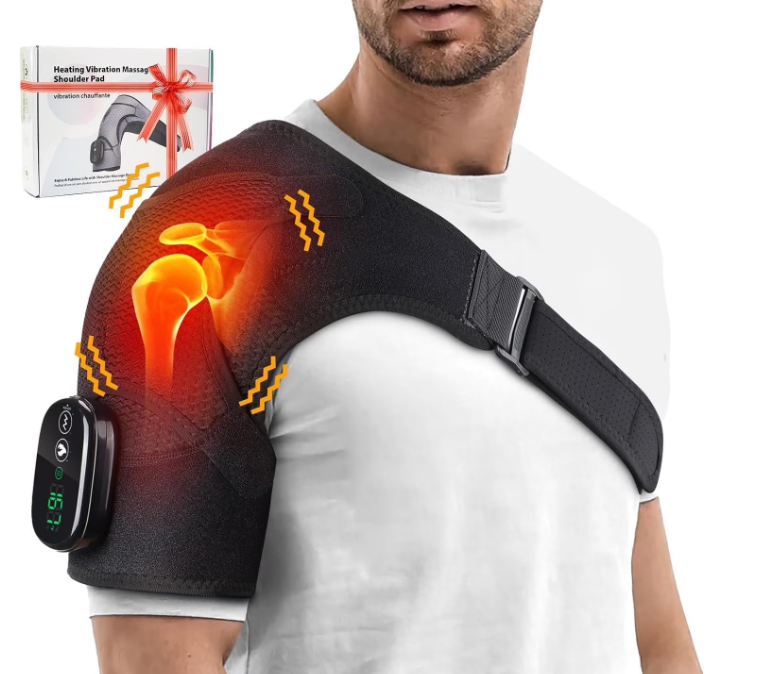 Heated Shoulder Brace Wrap, Electric Shoulder Heating Pad Massager, Rechargeable Cordless Shoulder Heated Wrap Massager with 3 Adjustable Vibrations for Men Women, Heated Shoulder Massage for Relief