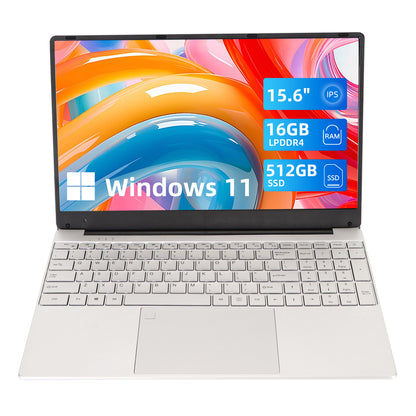 15.6 inch Laptop 512GB SSD 16GB DDR4 Windows 11 Notebook Computer, Quad-Core Intel N95 up to 3.4GHz, with WiFi, Bluetooth, Fingerprint, Backlit Keyboard, 1920*1080 FHD IPS Screen, Silver