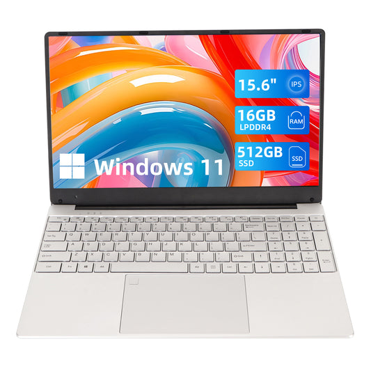 15.6 inch Laptop 512GB SSD 16GB DDR4 Windows 11 Notebook Computer, Quad-Core Intel N95 up to 3.4GHz, with WiFi, Bluetooth, Fingerprint, Backlit Keyboard, 1920*1080 FHD IPS Screen, Silver