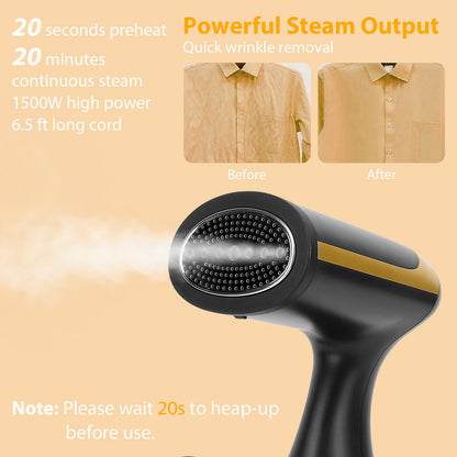 Handheld Garment Steamer for Clothes, 1500W Fabric Steam Iron for Home and Travel, Portable Handheld Design, 300ml Water Tank, 20s Quick Heat, Auto-Off