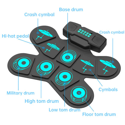 Electronic Drum Set Roll Up Electric Drum Quiet Drum Pad with 10 Demo 10 Tunes, Built-in Stereo Speakers, Foot Pedals, Sticks, Perfect Gift for Boys Girls, Adults and Beginners