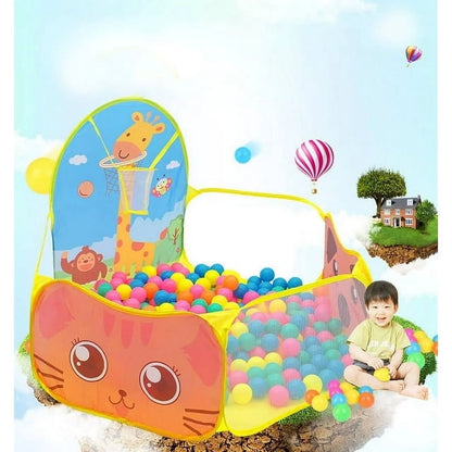 Kids Ball Pit with Basketball Hoop Baby Play Ball Pool Tent Cartoon Giraffe Safe Toddlers Tent for Indoor (No Ocean Balls)