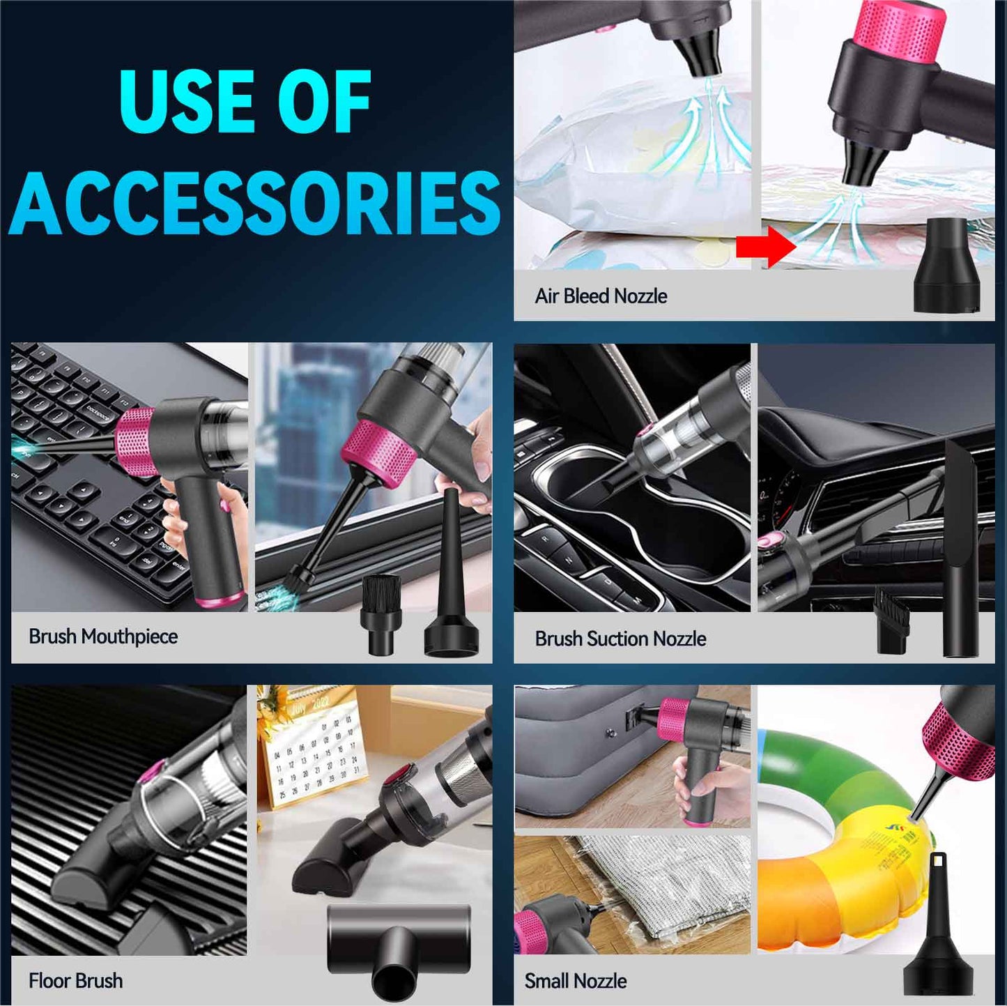 4 In 1 Car Vacuum Cleaner,Cordless 120W/15000PA Powerful Sutions Handheld Vacuum with LED Light, 4000mAh Battery Mini Vacuum Blow & Suction for Car,Keyboard,Inflatin and Pet Hair
