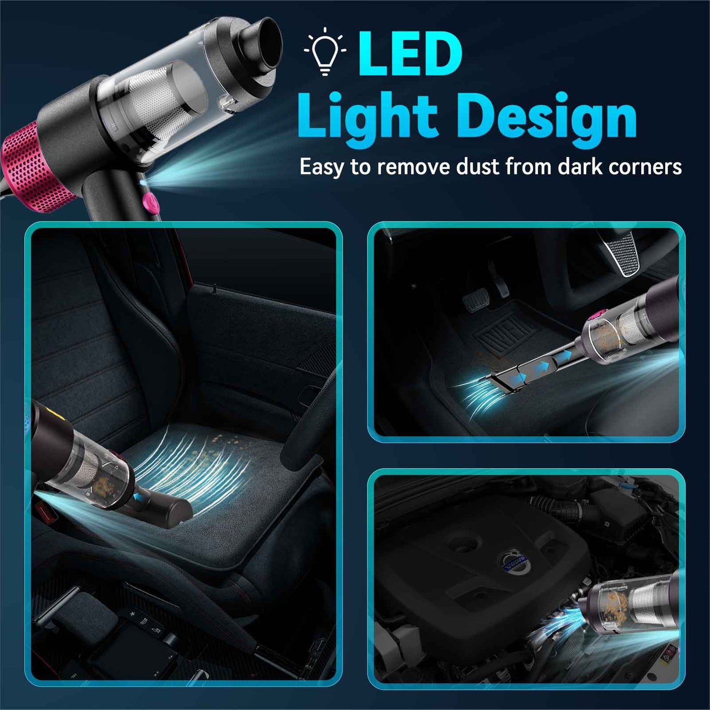 4 In 1 Car Vacuum Cleaner,Cordless 120W/15000PA Powerful Sutions Handheld Vacuum with LED Light, 4000mAh Battery Mini Vacuum Blow & Suction for Car,Keyboard,Inflatin and Pet Hair