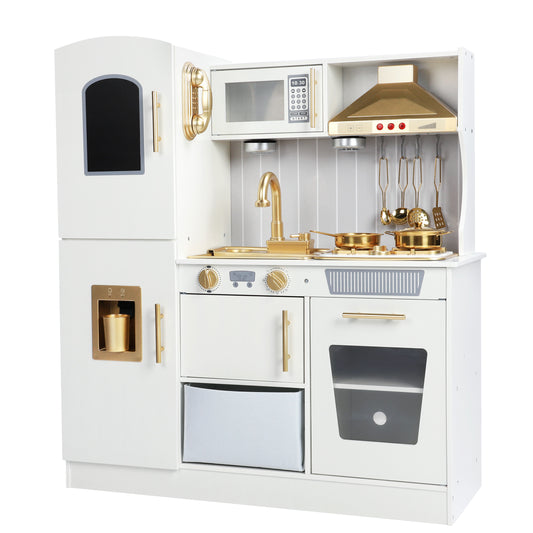 Wooden Kids Kitchen Playset with Running Water Lights & Sound, Play Kitchen Pretend Play Toy Set for Toddler 3-6 Years Boy and Girl