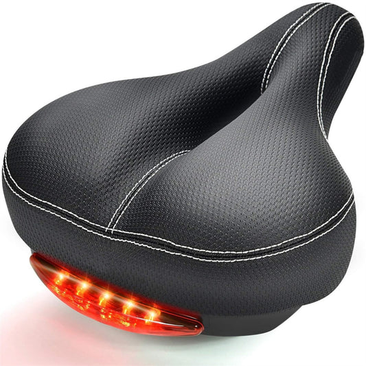 Bike Saddle with Tail Light, Ergonomic Comfortable Bike Seat Cushion, Bicycle Seat for Men Women with Shock Absorption, Waterproof Bicycle Saddle for Stationary/Exercise/Indoor/Mountain/Road Bikes