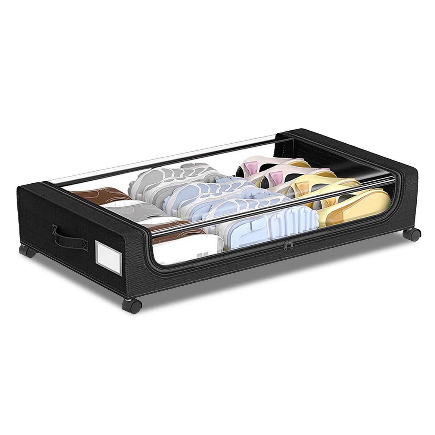 Under Bed Storage with Wheels, 2Pack 48L Under Bed Storage Containers, Under Bed Shoe Storage Organizer With Clear Lid,Black