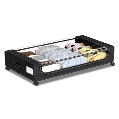 Under Bed Storage with Wheels, 2Pack 48L Under Bed Storage Containers, Under Bed Shoe Storage Organizer With Clear Lid,Black