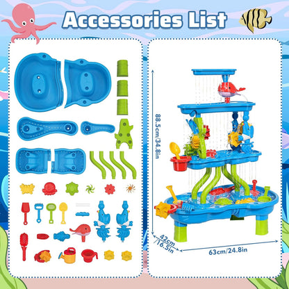 Kids Water Table for Toddlers 3-5, 4-Tier Outdoor Water Play Table Toys for Toddlers Kids Boys Girls, Kids Water Sensory Tables Summer Outdoor Toys for Toddlers Age 3 4 5 6 7 8