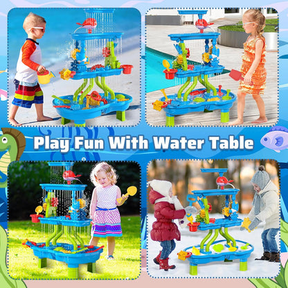 Kids Water Table for Toddlers 3-5, 4-Tier Outdoor Water Play Table Toys for Toddlers Kids Boys Girls, Kids Water Sensory Tables Summer Outdoor Toys for Toddlers Age 3 4 5 6 7 8