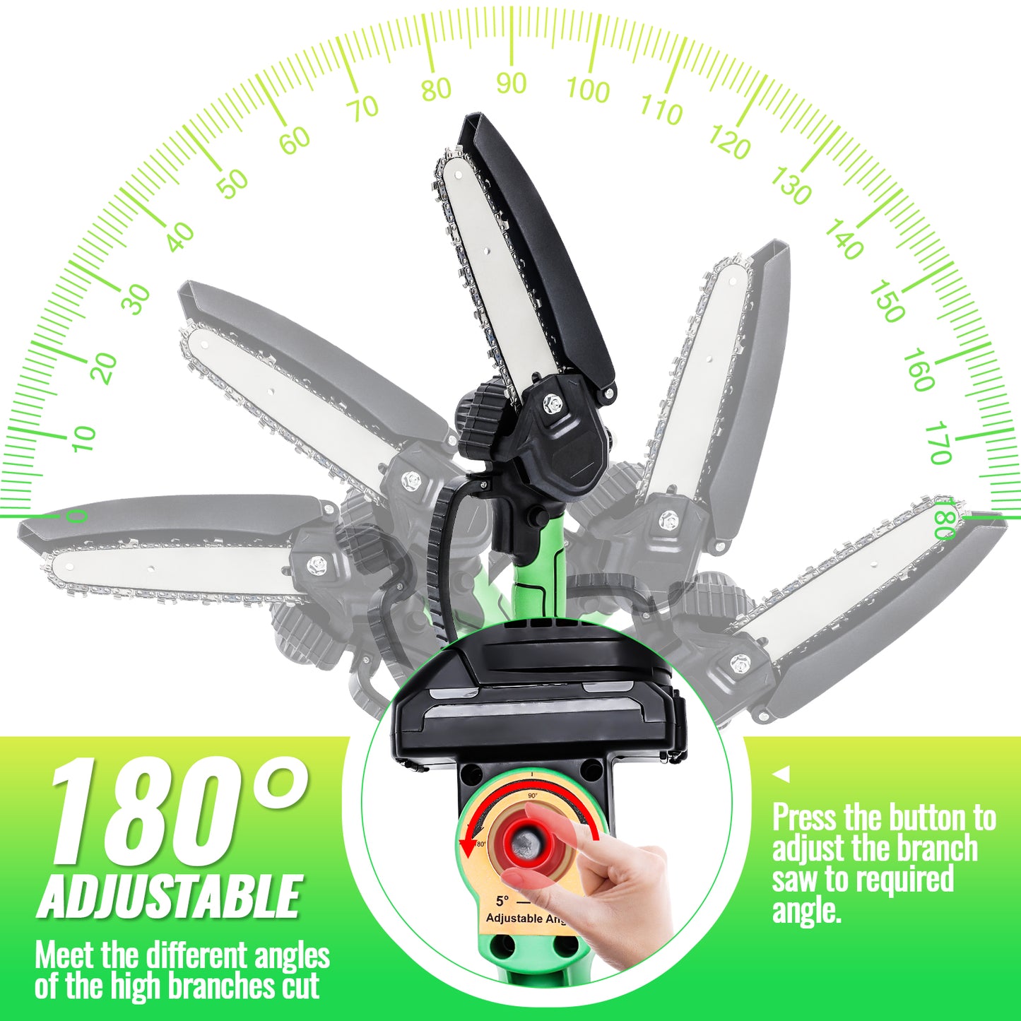 2-in-1 Cordless Pole Saw,6in + 4in Mini Chainsaw & Cordless Pole Saw with 2pcs 2.0A Batteries, 14.5-Ft Max Reach Brach Tree Saw Retractable Extension Rod for Wood Cutting Garden