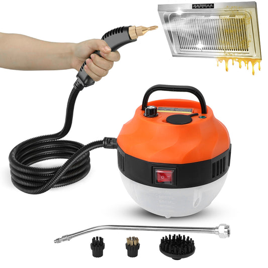 Portable Steam Cleaner 2500W High Temperature Pressurized Steam Cleaning Machine with Brush Heads for Kitchen Furniture Bathroom Car,Hard Floor Surface,Black+Orange