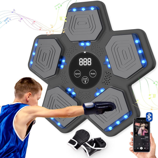 Music Boxing Machine for Kids, Smart Bluetooth Boxing Machine with Boxing Gloves, Wall Mounted Electronic Boxing Training Punching Equipment with Display Screen, Workout Machine for Home Indoor Gym