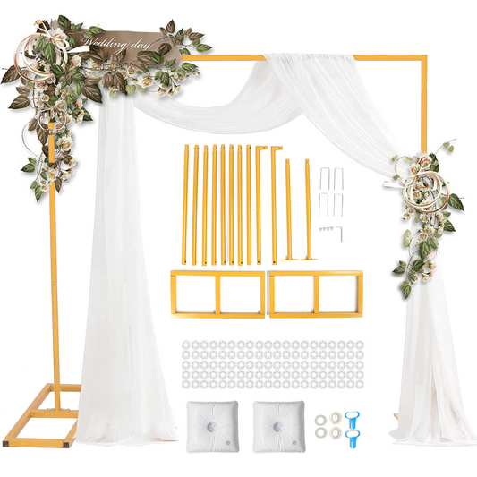 6.5FT Wedding Arch For Ceremony Balloon Arch Stand with 4 Pedestal Nails Metal Arch Backdrop Stand For Parties Birthday Wedding Square Background Stand Garden Arch