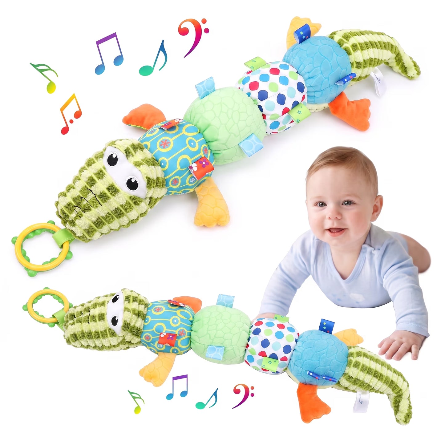 Baby Musical Stuffed Sensory Toy Infant Soft Music Animal Toy with Crinkle for Tummy Time Newborns Above 0 Months