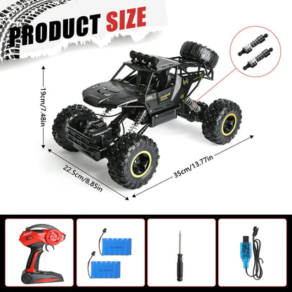 Remote Control Cars, YLSHRF 1:12 Scale All Terrain RC Monster Trucks Car with 2.4 GHz ,4WD Waterproof Off-Road Truck with Two Rechargeable Batteries,for Kids Adults Age 6 + Birthday Gifts (Black)