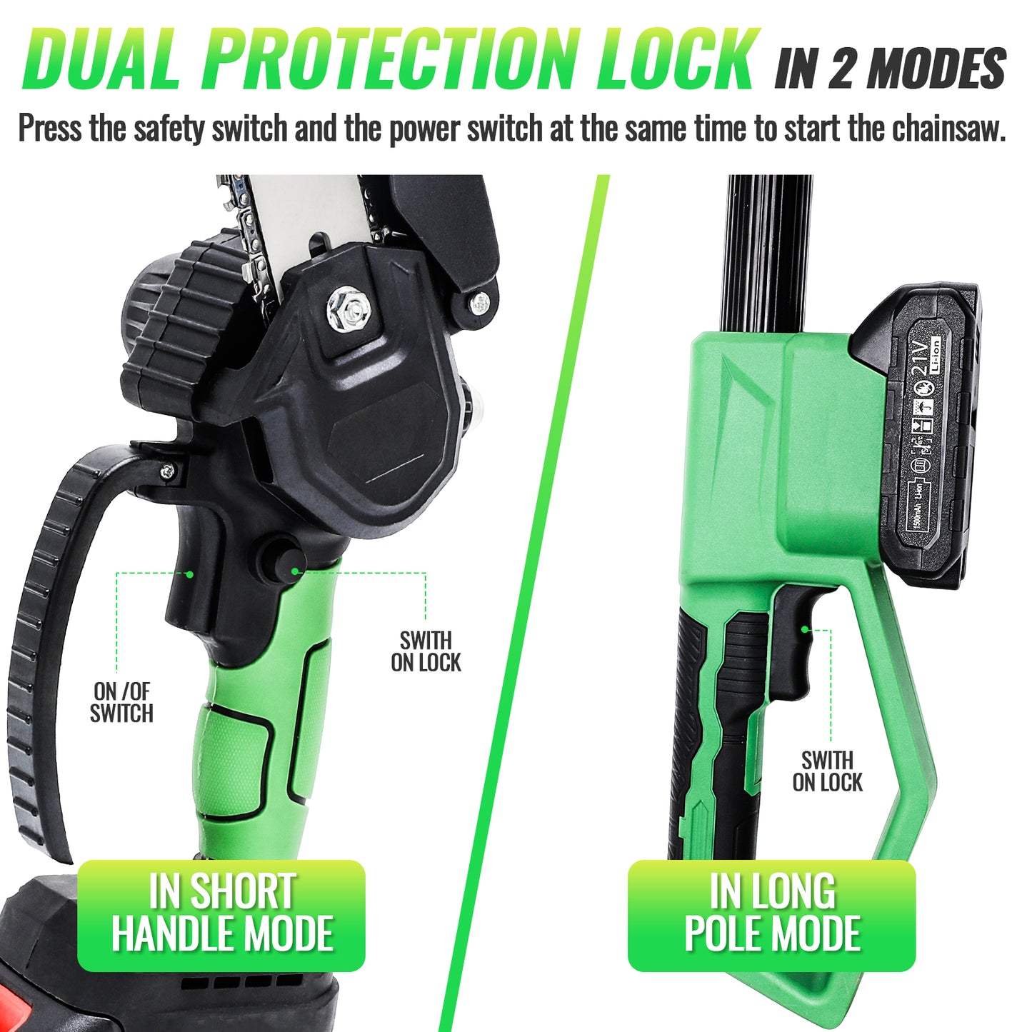 2-in-1 Cordless Pole Saw,6in + 4in Mini Chainsaw & Cordless Pole Saw with 2pcs 2.0A Batteries, 14.5-Ft Max Reach Brach Tree Saw Retractable Extension Rod for Wood Cutting Garden