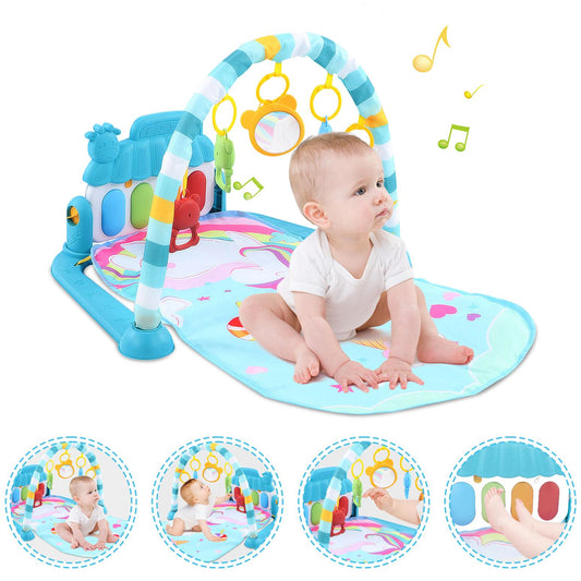 Baby Play Mat with Piano, Musical Activity Fitness Gym for Newborn, Infant Playmat Piano Suitable for 0-3 Year Boys and Girls Tummy Time, Blue