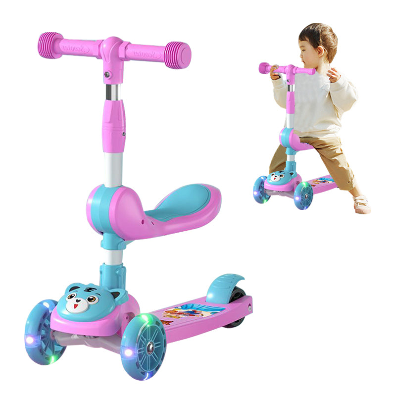 3 Wheel Scooter for Kids, Foldable Kids Kick Scooter with Adjustable Height and Light Up Wheels, Green Kids Scooter with Rear Brake and Music, Ride on Toys for for Girls Boys Kids Ages 3 and up