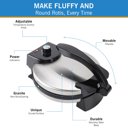 Stainless Steel Non-Stick Electric Tortilla Maker, 10-Inch