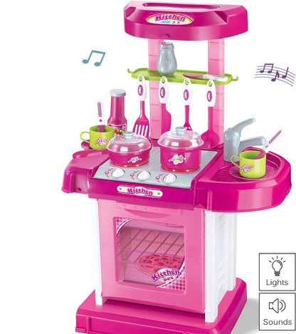 MGAXYFF 28pcs Pretend Play Kitchen, 26Inch Kids Kitchen Playset Toys with Real Lights Sounds, Gift for Toddlers Boys Grlis 2+ Years