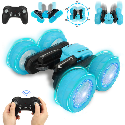 RC Stunt Car with Sound & LED Light Letters Double-Sided Drift 360-degree Flips Rotating Car Toy for Kids 3-12 Year Old, 4WD Remote Control Stunt Car for Boys Kids Girls