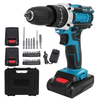 Cordless Drill, 21V Power Drill Set with 2Ah Battery, 3/8"Keyless Chuck, 25+3 Position Electric Drill, 2-Speed Transmission for Screwdriving And Drilling, Blue