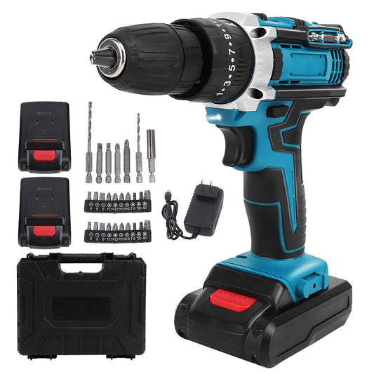 Cordless Drill, 21V Power Drill Set with 2Ah Battery, 3/8"Keyless Chuck, 25+3 Position Electric Drill, 2-Speed Transmission for Screwdriving And Drilling, Blue