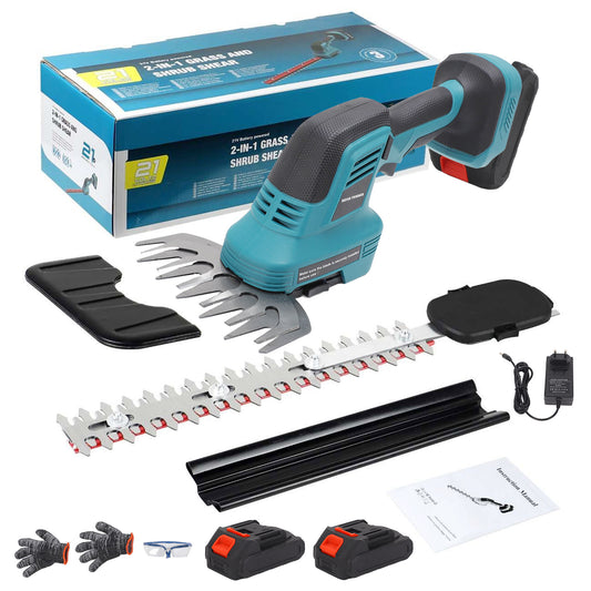 Hedge Trimmer Cordless - 20V 2 X 2.0Ah Batteries, 2-in-1 Cordless Grass Shears for Garden, Yard And Lawn,Blue