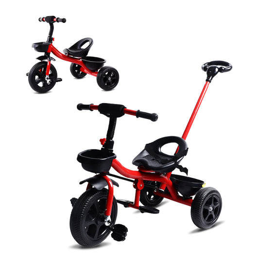 Tricycle for Kids, Toddler Tricycle with Push Handle, Toddler Bike for 1-4 Years Old Girls Boys, Kids Trike Beginner Tricycle with Adjustable Pedal and Storage Baskets, Baby Bike with Adjustable Seat