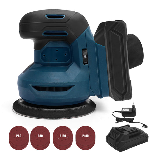 20-Volt 5" Cordless Random Orbit Sander And Dust Bag With 2.0A Battery & 12Pcs Sandpaper
