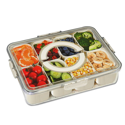 Divided Serving Tray with Handle,8 Compartments Snack Box, Portable Veggie Tray Snack Fruit Tray Portable Snack Platters -Clear Organizer for Candy, Fruits, Nuts, Snacks, Seasoning