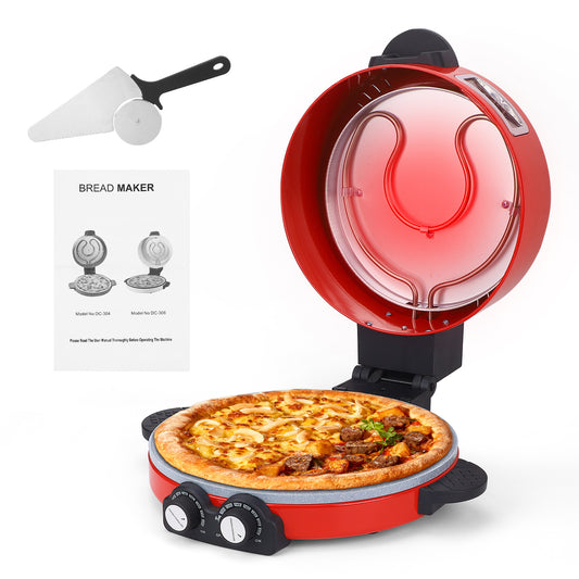 Pizza Oven 12" Visual Window Pizza Maker Machine 1800W Pizza Cooker For Kitchen Countertop Dual Temperature Control Up To 440 Degrees Celsius Red