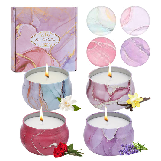 4 Pack Scented Candles Gift Set, Soy Wax Scented Somkeless Fragrance Candles 4.4 oz Strongly Fragrance for Stress Relief Birthday Valentine's Day Mother's Day Yoga Wedding