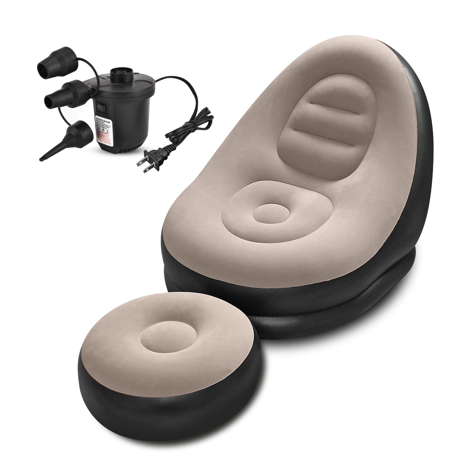 Portable Fast Inflatable Sofa Chair with Foot Stool & Air Pump, Folding Air Chair for Adults for Living Room, Room and Outdoor Camping Use,Coffee